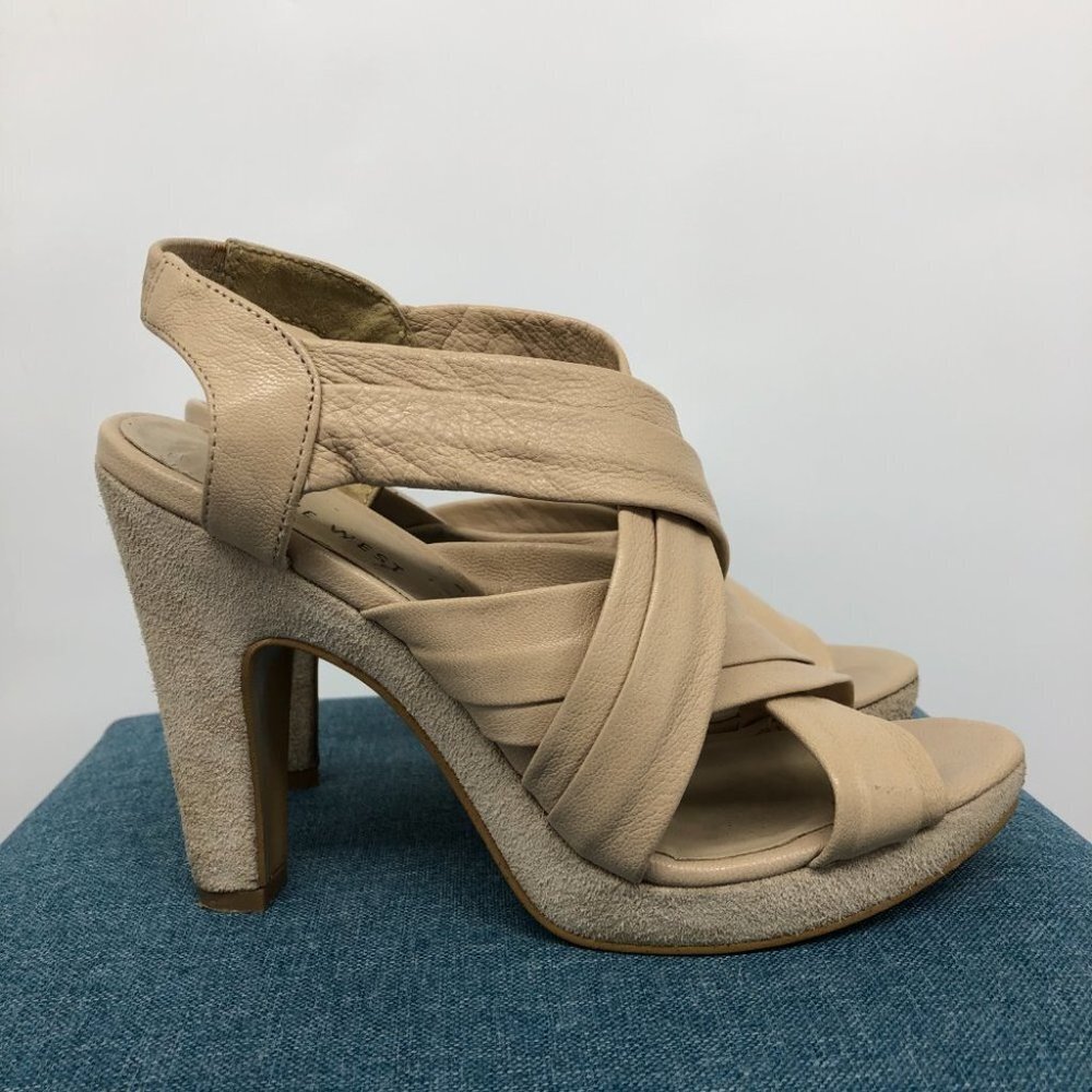 Nine West Nude Leather Suede Victoria Cut Out Platform 5" Slingback size 5.5 - Picture 14 of 14